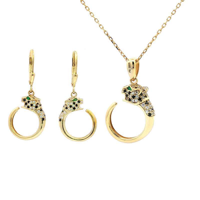 OS Set Green Eye Small Full Stone Cuff Panter Head
