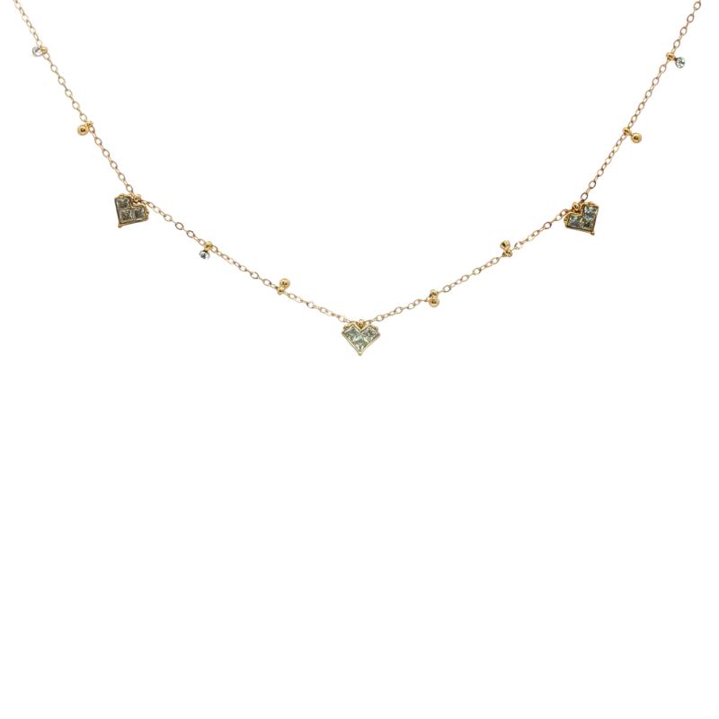 Triple Stone Heart W Beads Choker