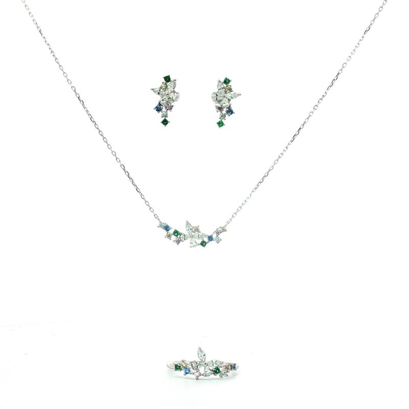OS Set Uneven Colored Tiny Stones With Small Crystal Flower
