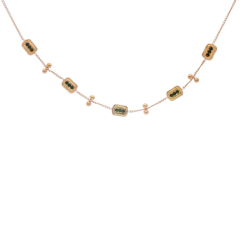 Golden Beads W Emerald Housed Rectangle Choker