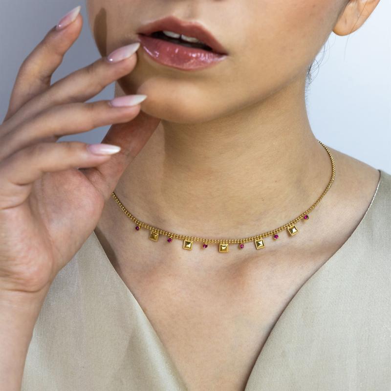 Dual Line Square Pyramid W 6 Sapphires Choker