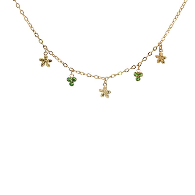 Tri Floral W Green Stones Choker