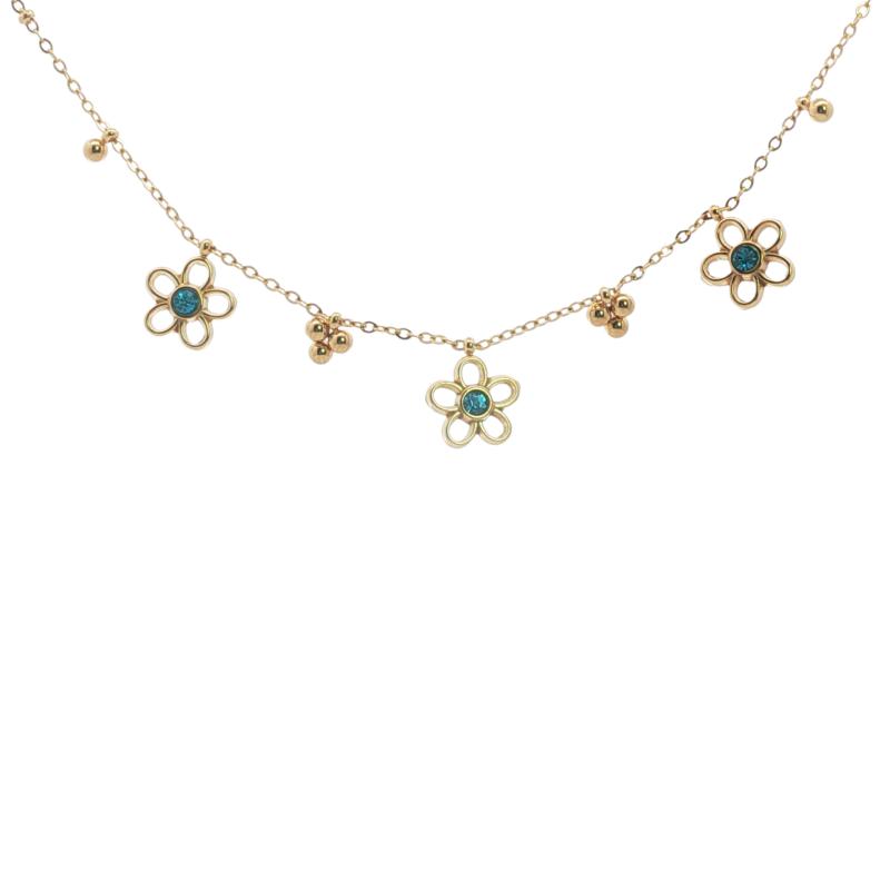 Open Blut Stone Flowers W Golden Beads Choker