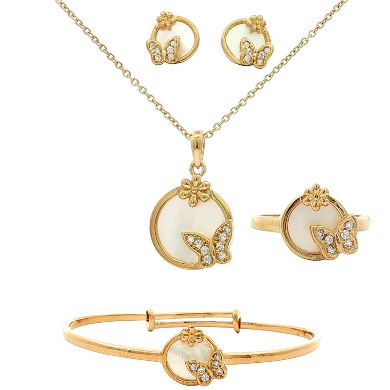 Os Mini Round Pearl With Tiny flower Full Stone Butterfly Set