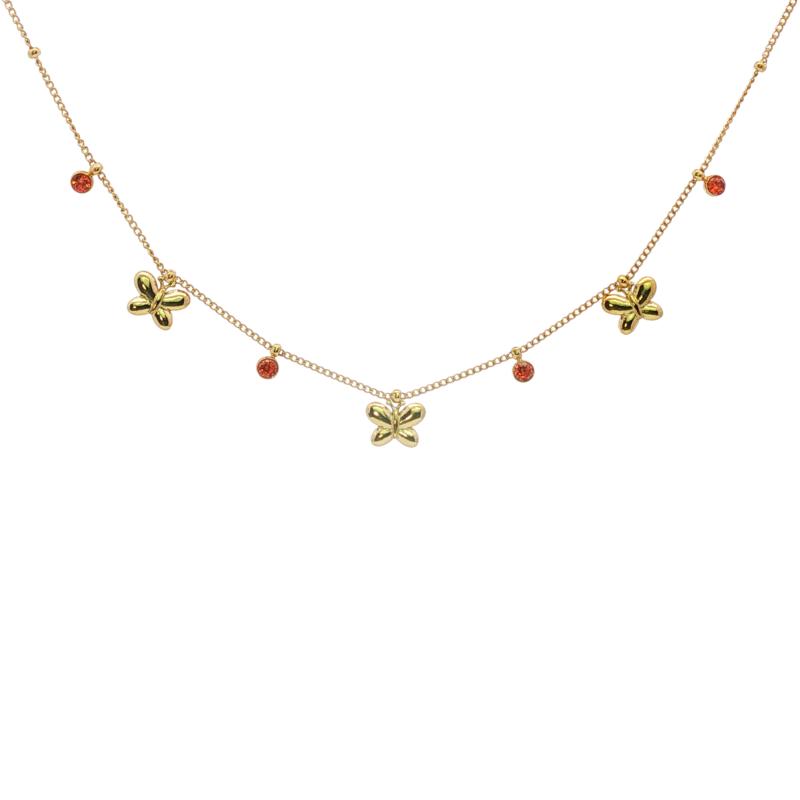 Triple Butterfly W Orange Stones Choker