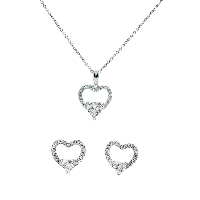 OS Set Full Stone Hollow Heart With small Pink Heart