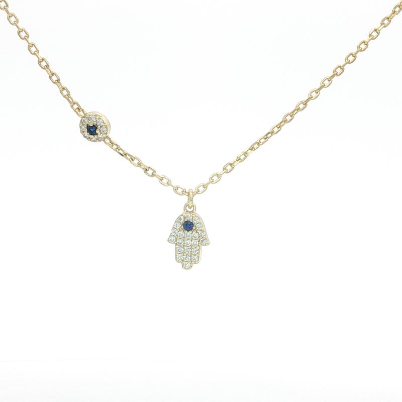 OS Tiny Full Stone Palm Eye Necklace 