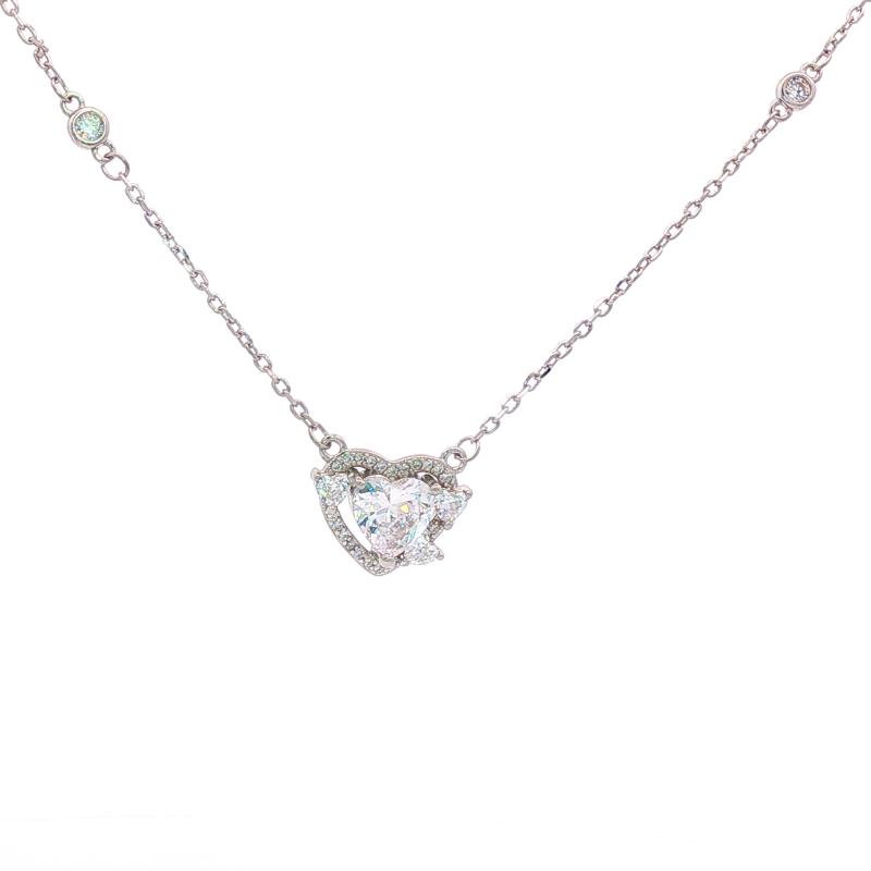 OS Double Heart Shining Stone Chain Necklace
