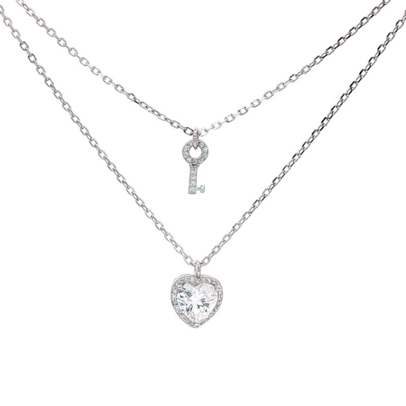 OS Heart Shining Stone With Key Chain Necklace