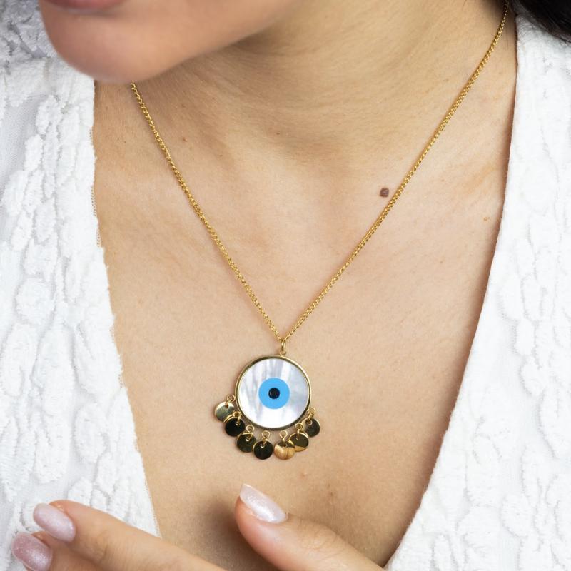 Big Eye w Circles Thin Chain Necklace