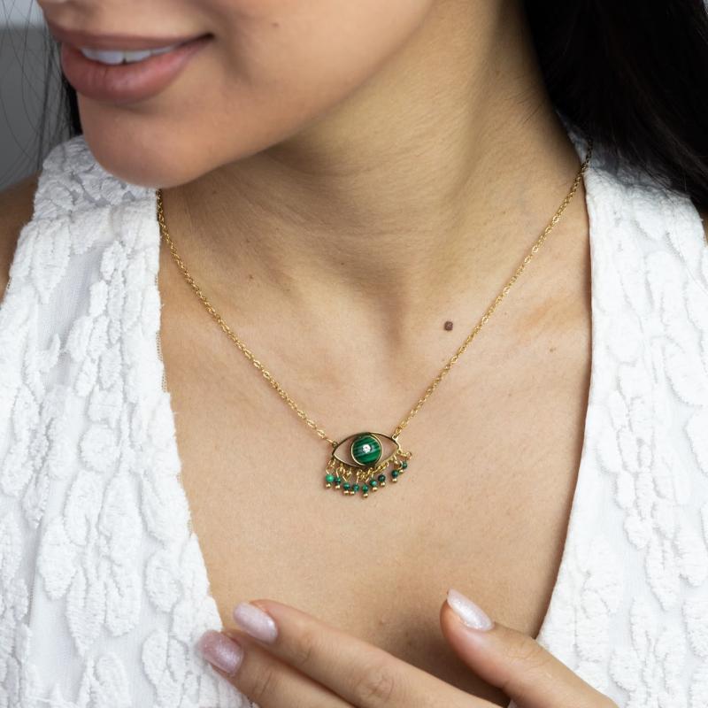 Green Marble Eye w Stud Necklace