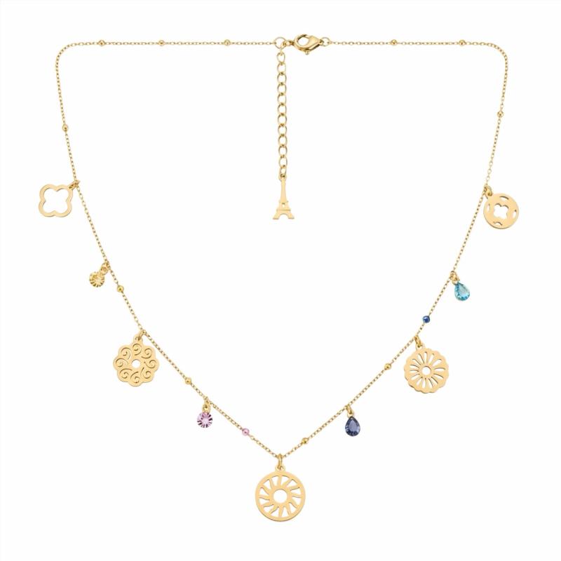 Multi Flower w Colour Gems Choker