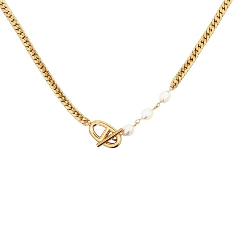 3 Pearls & Logo Thick Chain Choker