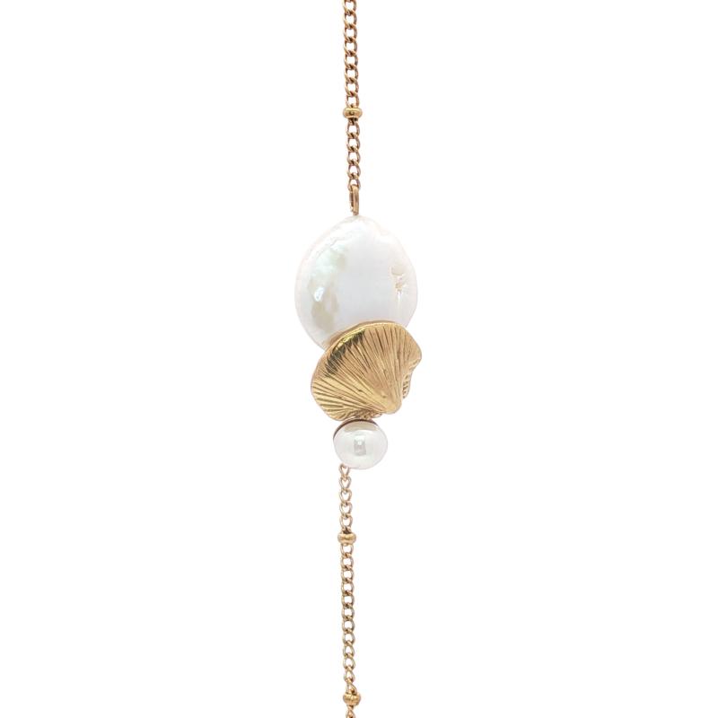 Mini - Large cultured pearl & seashell bracelet