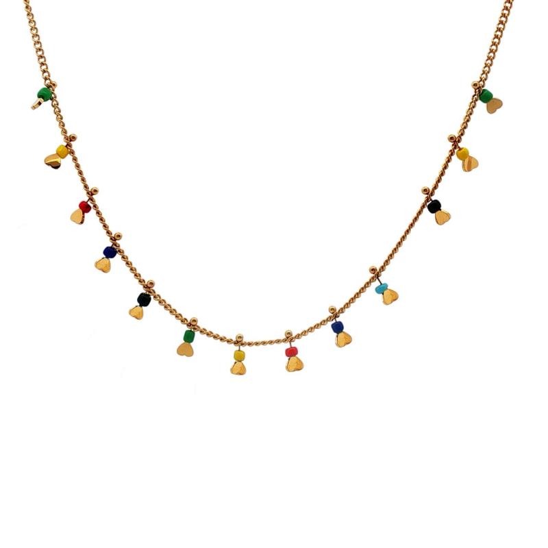 Multi Coloured Beads w Hearts Choker