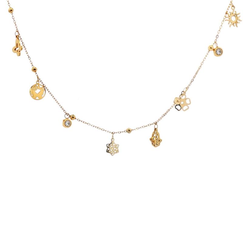 Multi Charms w Studs & Beads Choker