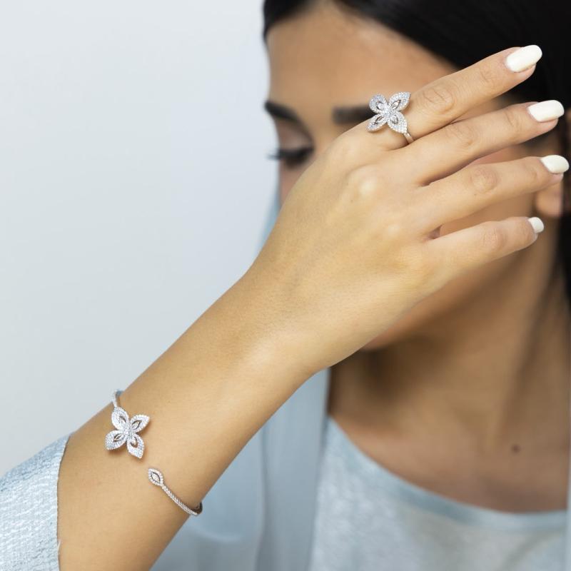 SA Bangle Set - Crystal Flower Cuff
