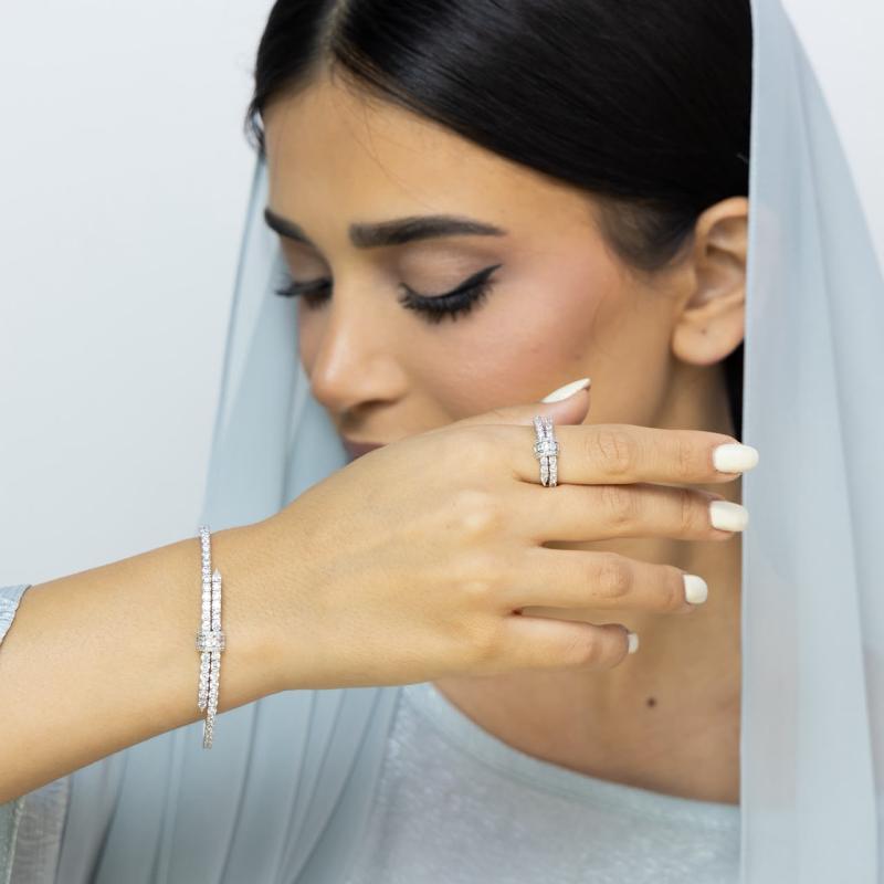 SA Bangle Set - 2 Tier Crystal Central Line Pave Stone