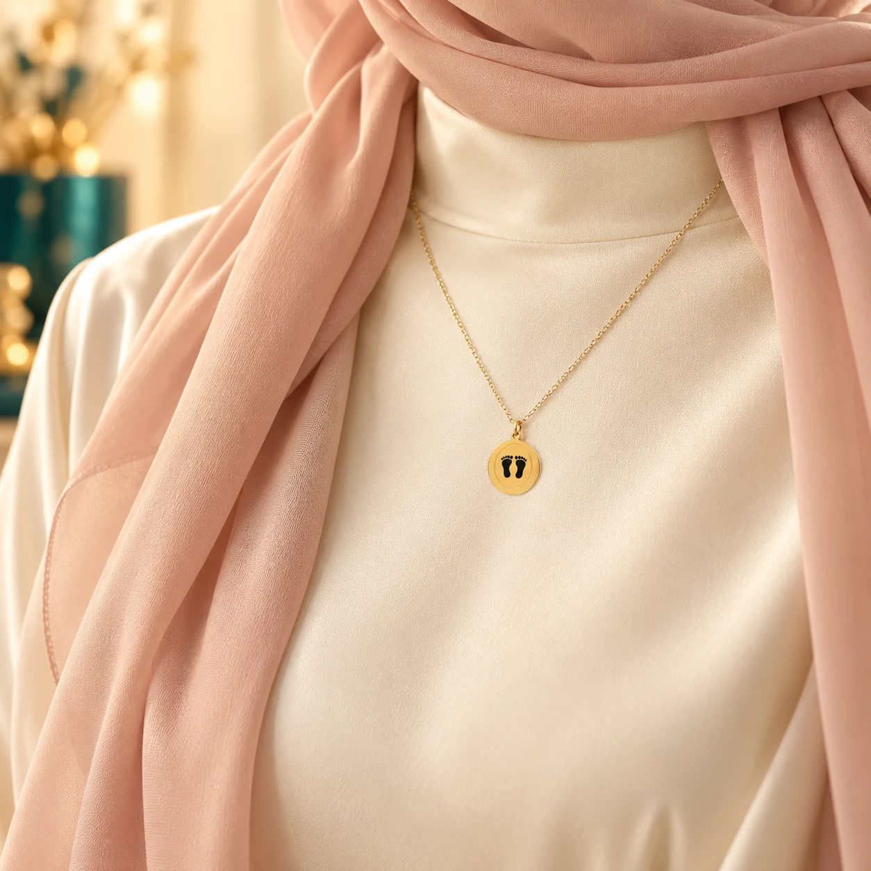 Circle w Footprints Necklace