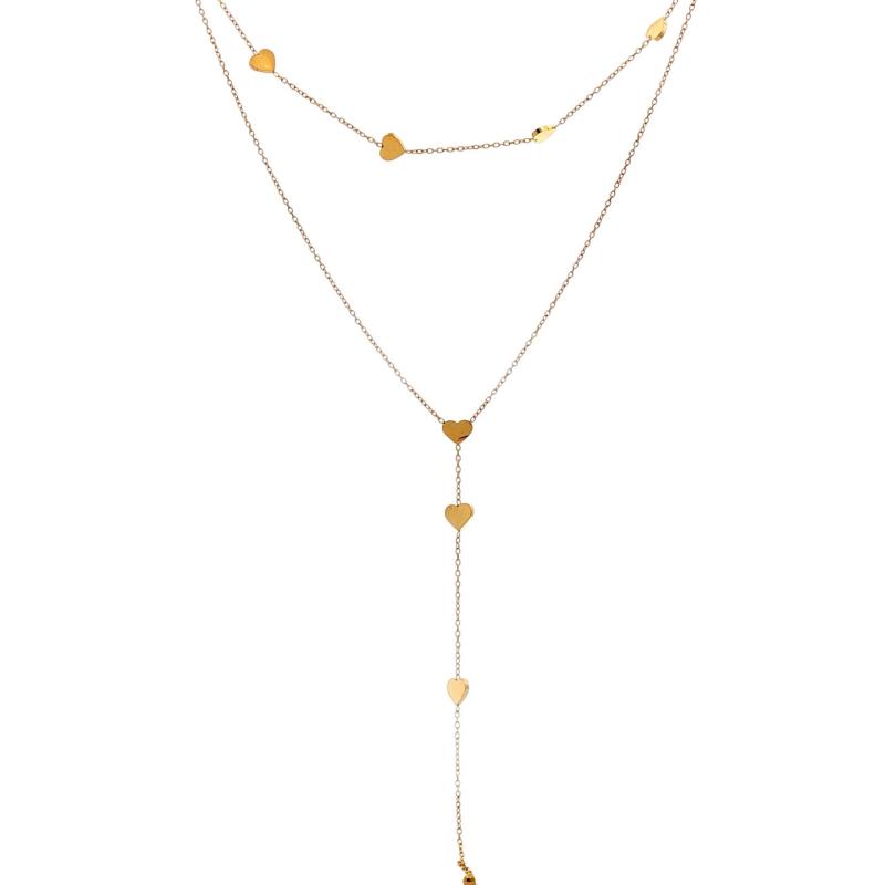 2 Chains Hearts w Long Pendant Necklace