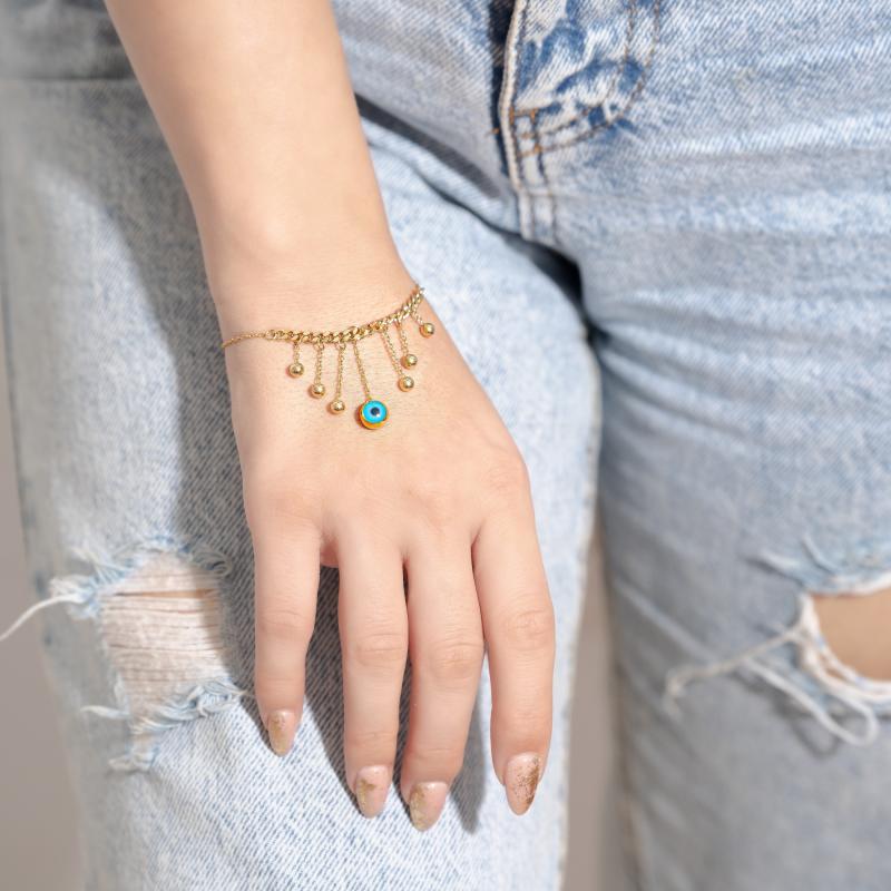 Deep Blue Eye w Drop Beads Bracelet