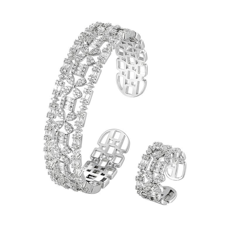 SA Bangle Set - Mosaic & Square Crystal Cuff (S)