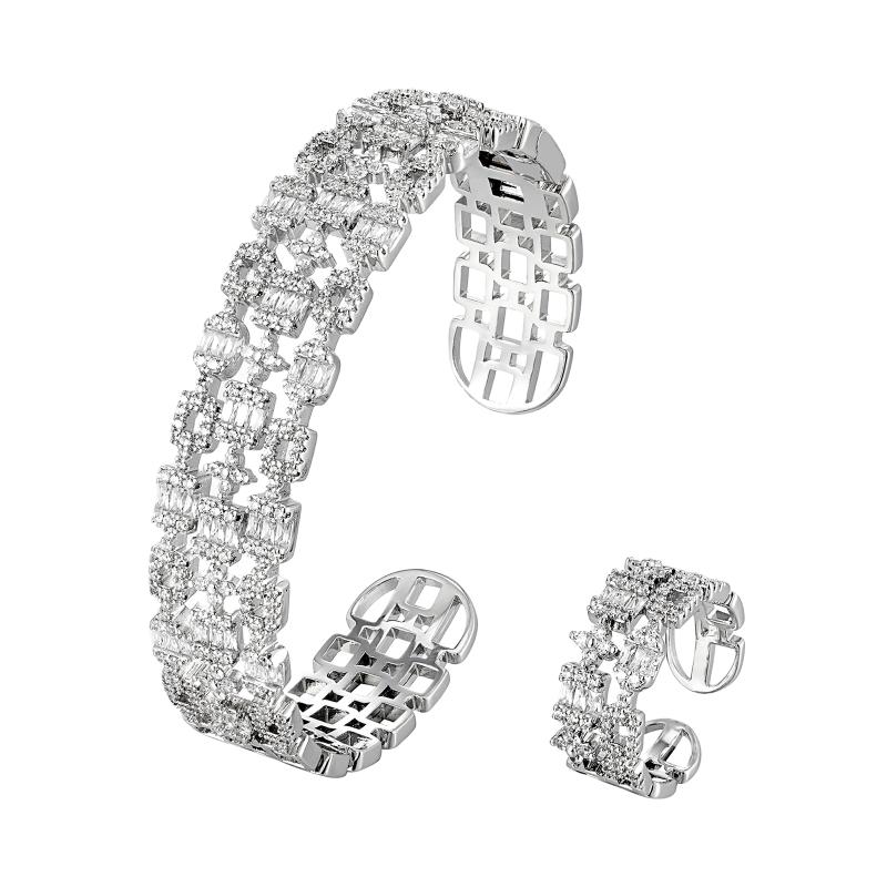 SA Bangle Set - Hollow & Square Crystal w Tiny Star (S)