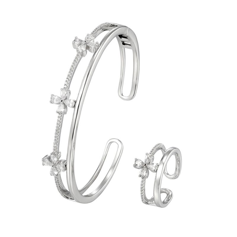 SA Bangle Set - Dual Line 3 Crystal Flower (S)