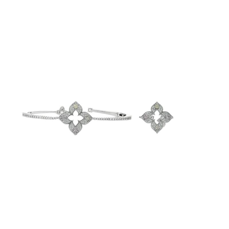 SA Bangle Set - FS Hollow Flower w Multi Tiny Colored Stones (S)