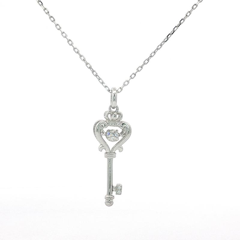 OS Full Stone Key Diamond with Small Crown Necklace