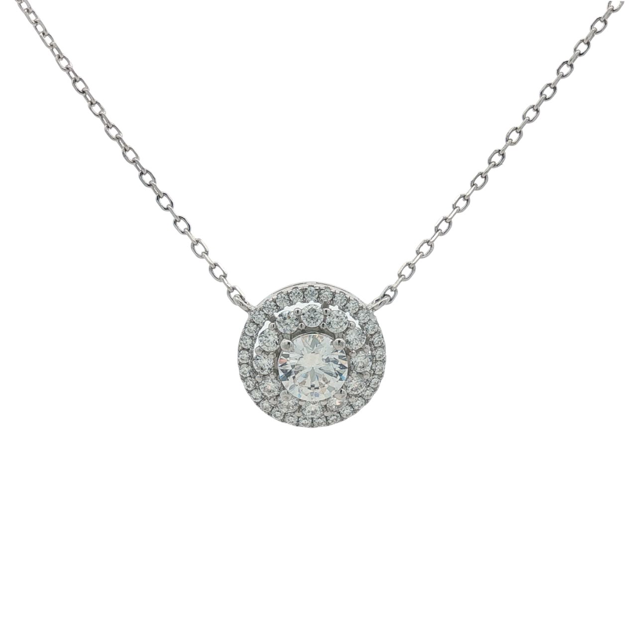 OS - Concentric Round Halo Drop Necklace