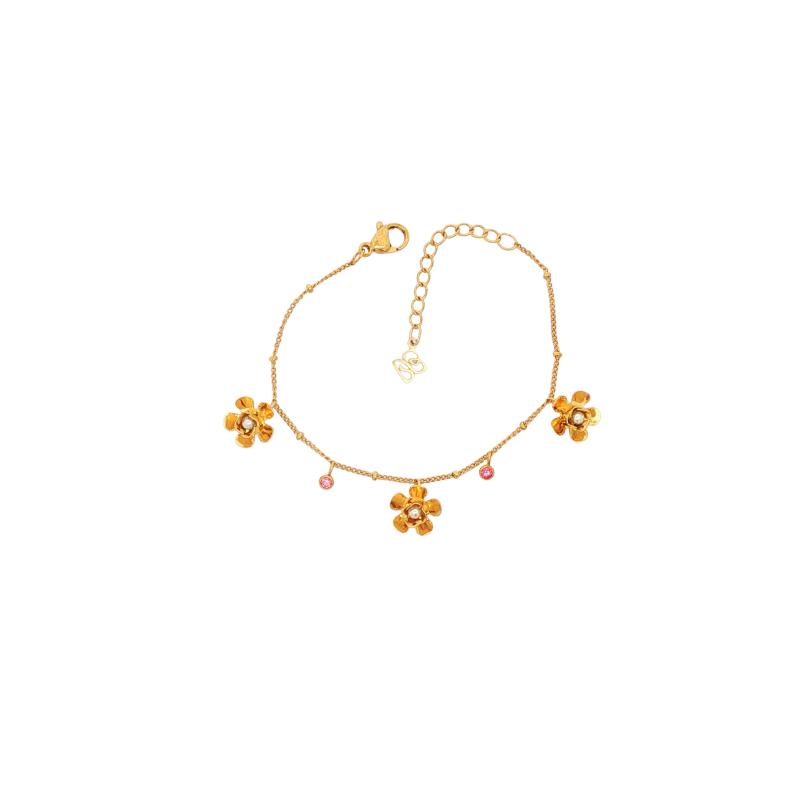 Mini - 3 floral charm w pearl & pink stones