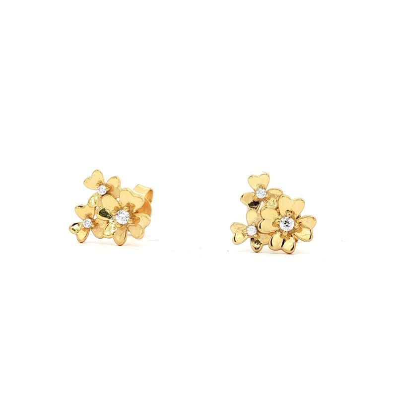OS Three Little Flower With Stone Earrings 