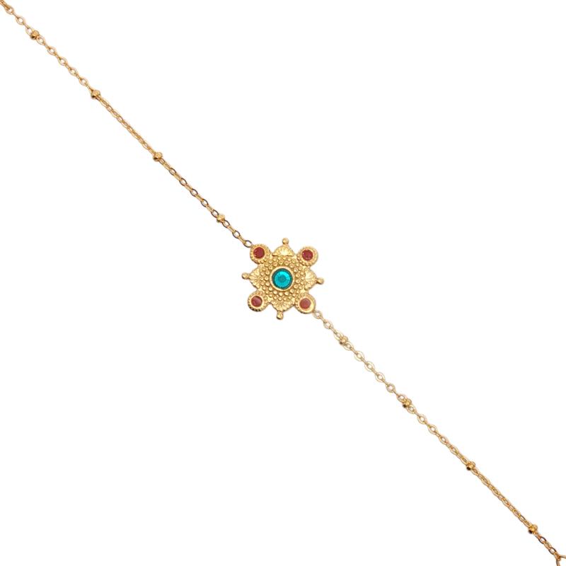 Mini - Floral motif w red chalcedony & blue turquoise
