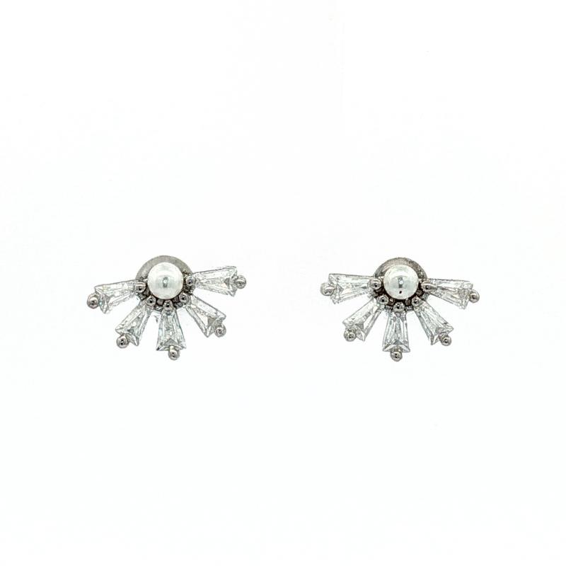 OS Half Flower With Pearl Sparkling Stones Earrings