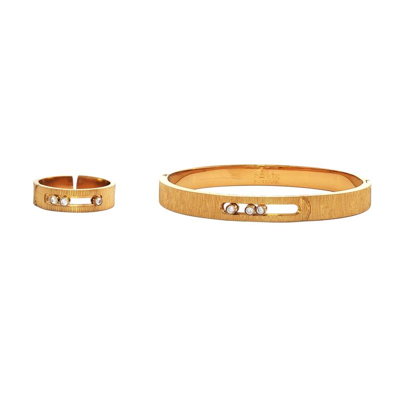 Bangle Set - Ribbed Sliding Stone
