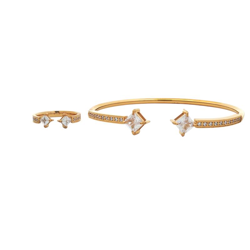 Bangle Set - Dual Square Crystal Open Cuff