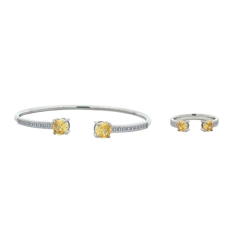 Bangle Set - Dual Crystal Open Cuff