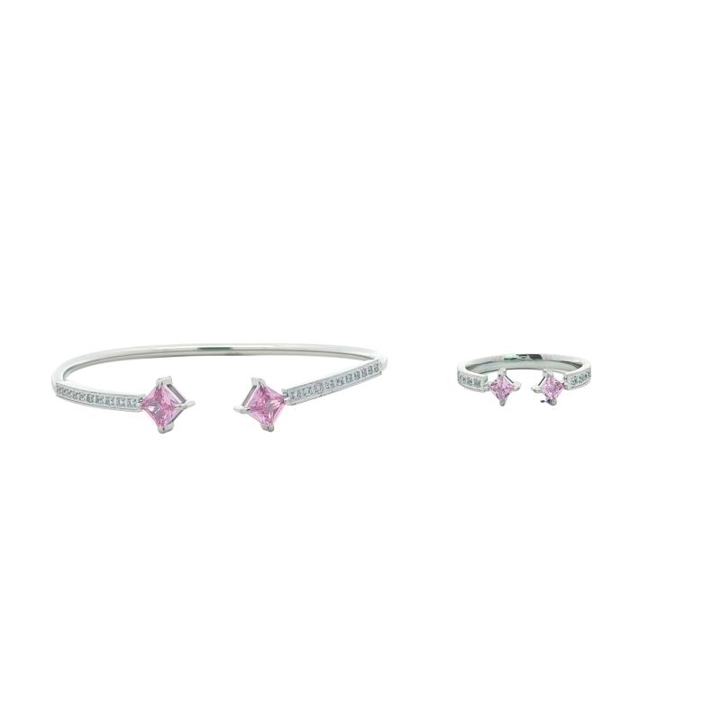 Bangle Set - Dual Square Crystal Open Cuff