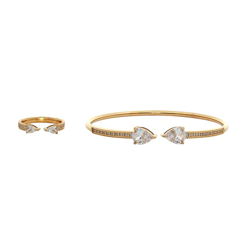 Bangle Set - Dual Teardrop Crystal open Cuff