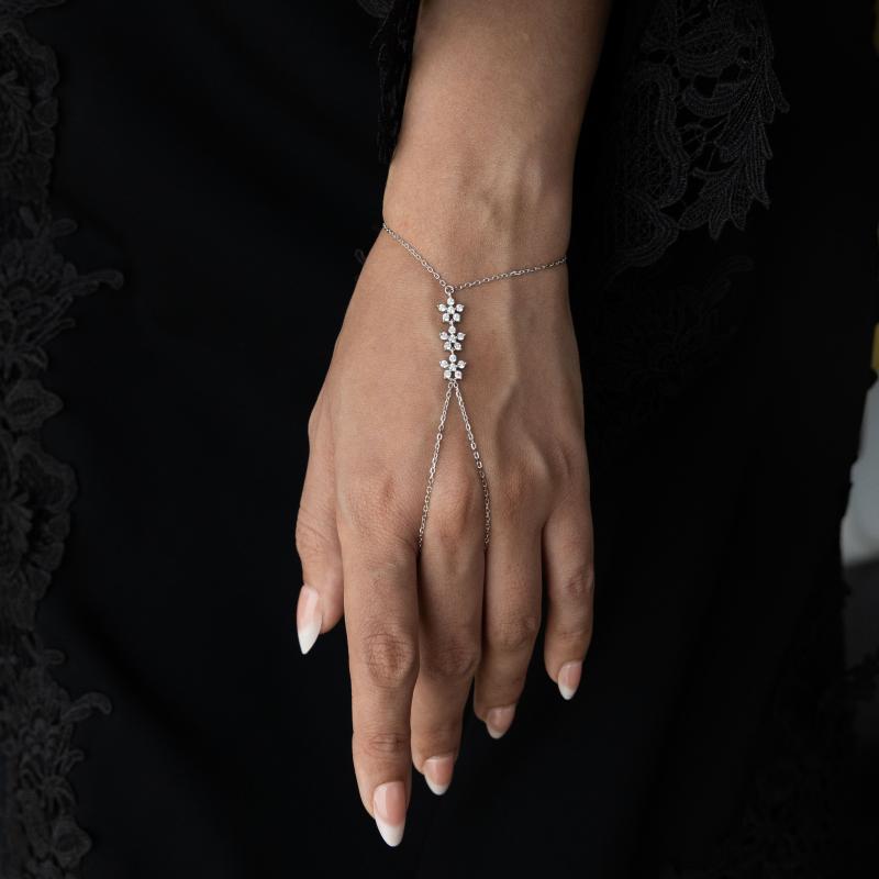 OS - 3 Crystal Flowers Chain Ring Bracelet