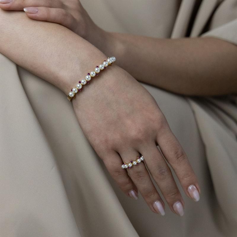 Bangle Set - Purple Stones w Pearl Duo