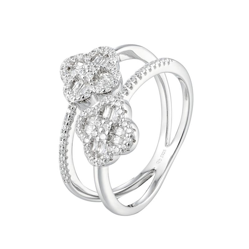 OS dual Line Sparkling Flower Ring