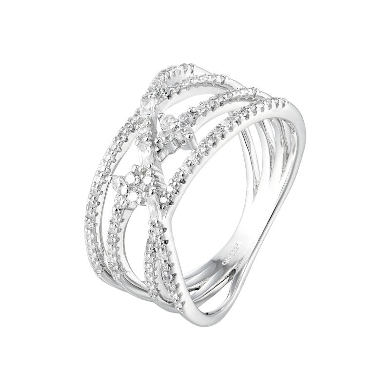 OS Multi Row Crossover Tiny Flower Ring