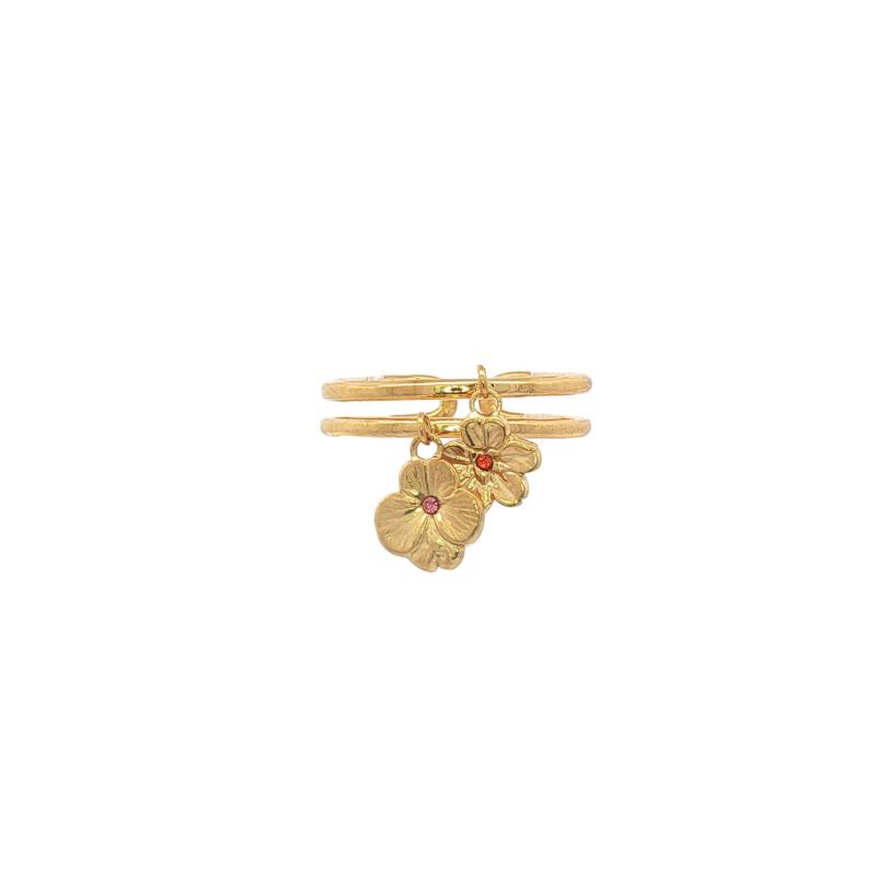 Dual Floral Dropping w Stones Ring (Free Size)