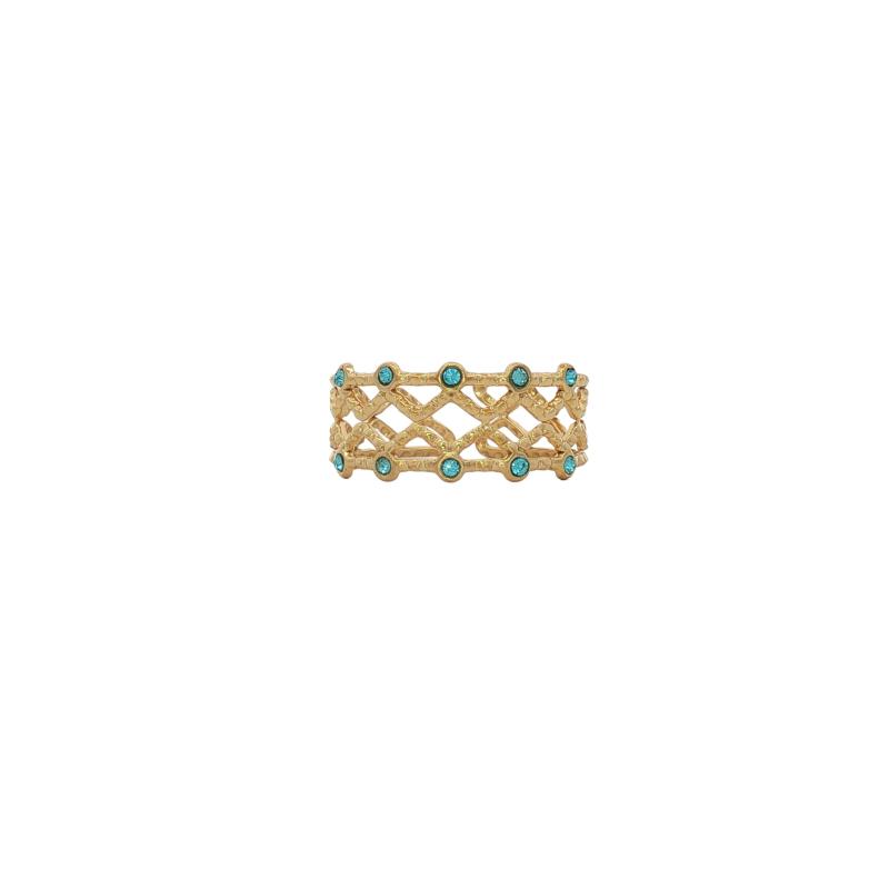 Dual Line Crisscross w Blue Stone Ring (Free Size)