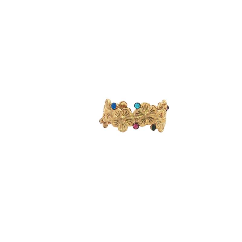 Colored Stones Floral Ring (Free Size)