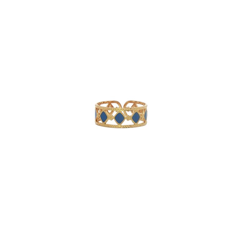 Blue Diamond Mosaic Ring (Free Size)