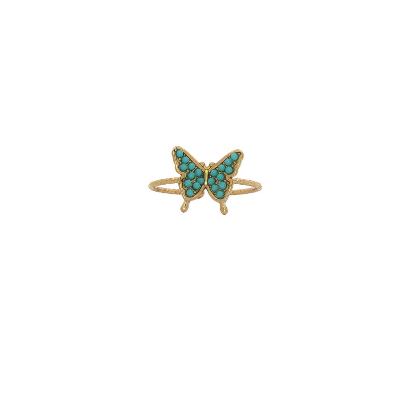 Teal Stone Butterfly Ring (Free Size)