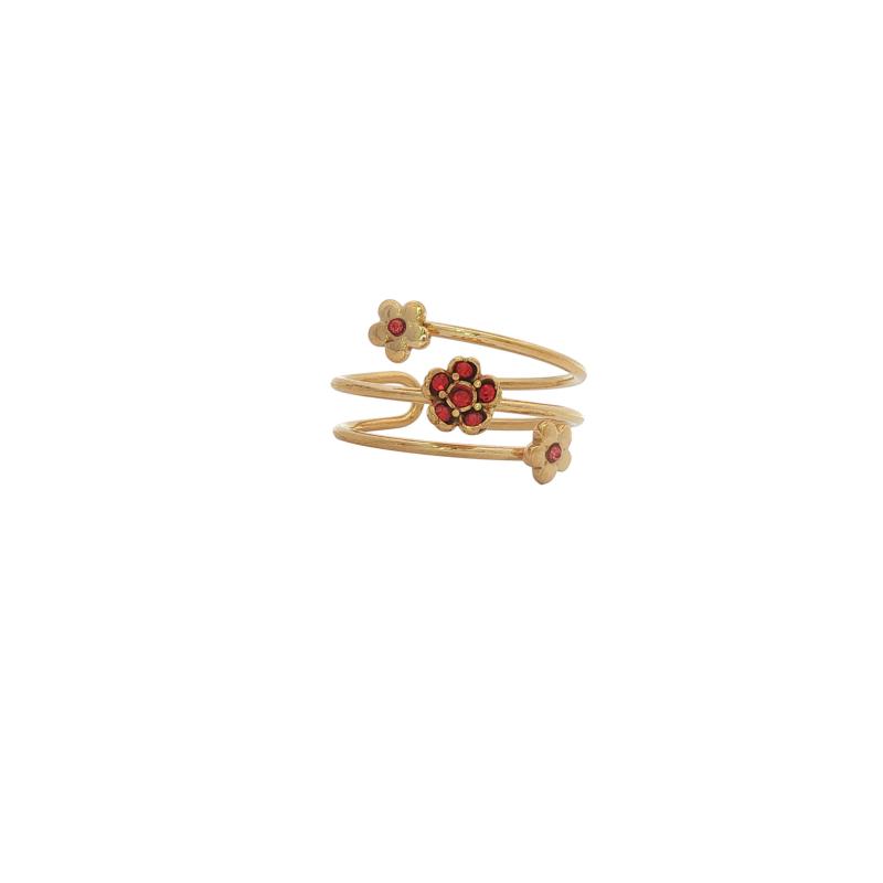 Red Stones 3 Flower Ring (Free Size)